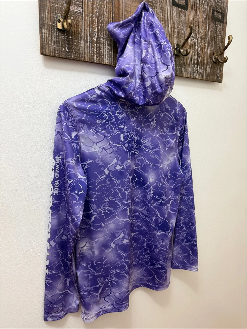 Purple Marble-Print Hooded Performance Top